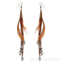 Hinged Earrings Peace Charm Pendant Long Feather Earrings